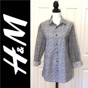 NWOT H&M Womens Slim Fit Ditsy Floral Print Long Sleeve Button Up Top Size Med